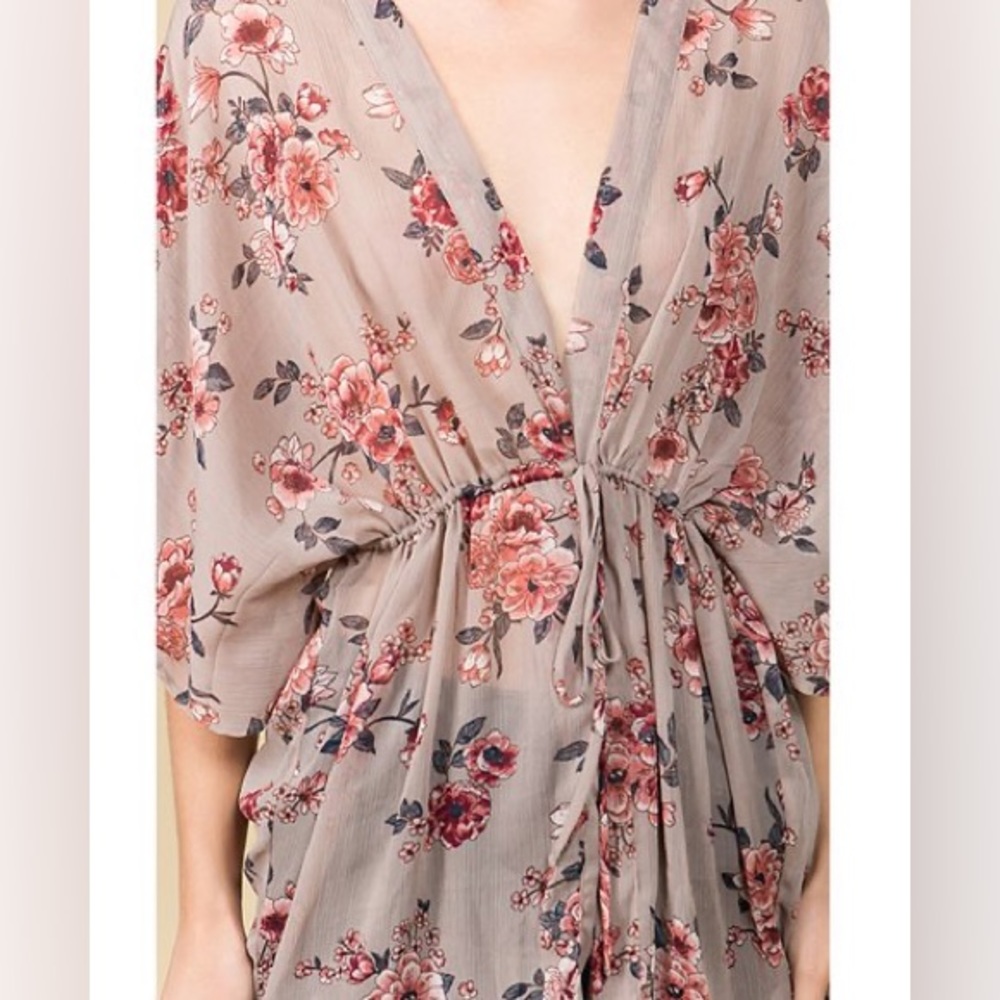 Lily White NWT Mauve Floral Kimono Size L - Picture 2 of 11